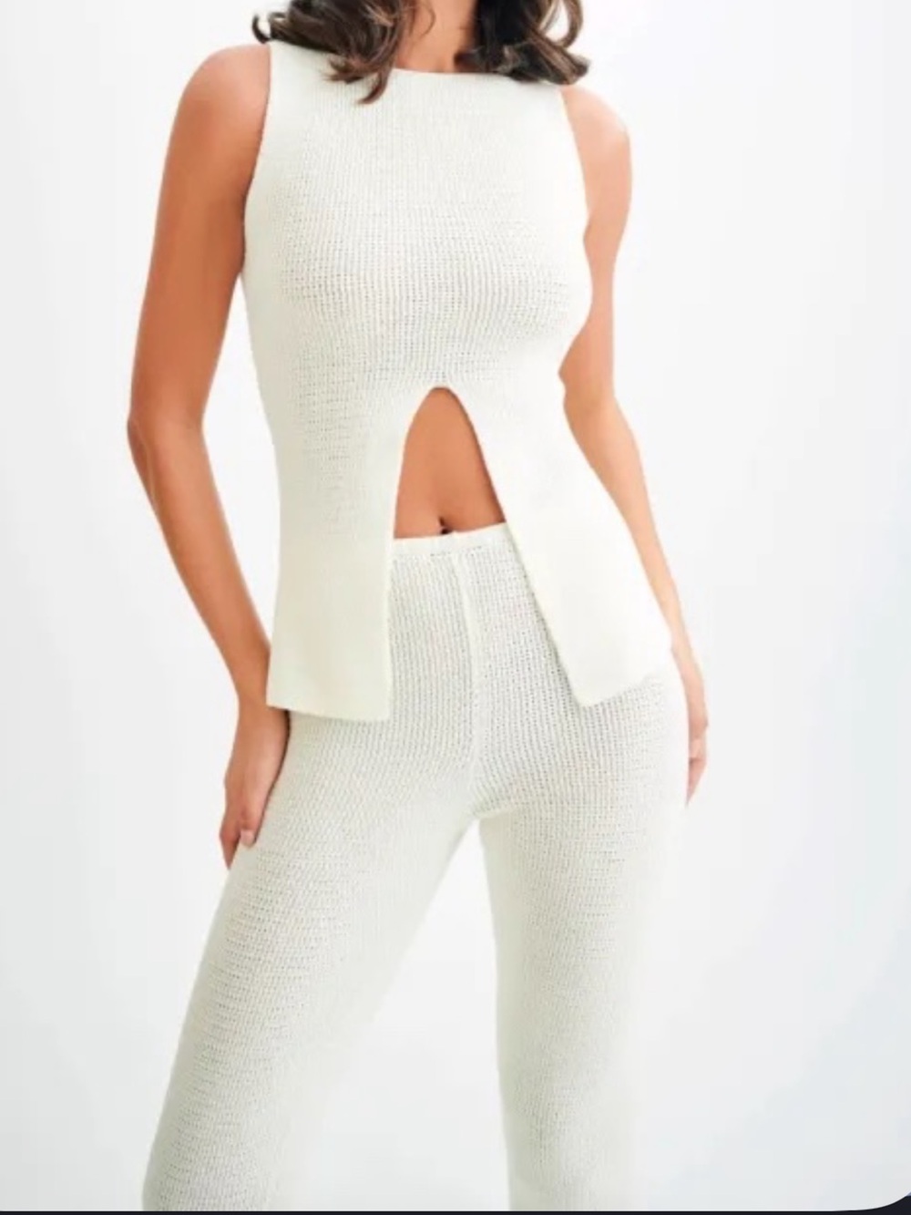 Meshki Cream Knit Sleeveless Top & Matching Pants Set